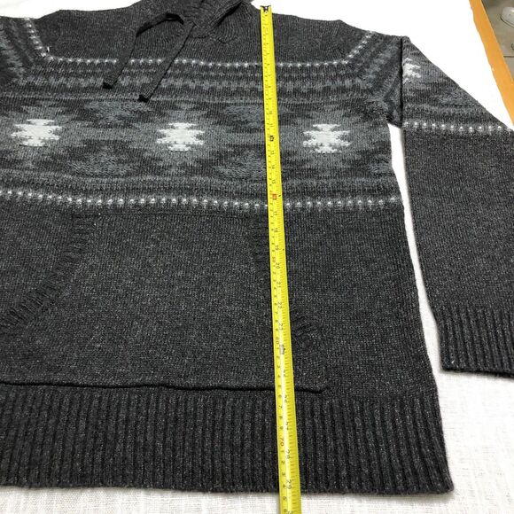 American Eagle Hoodie Sweater L Gray Wool Blend Fair Isle Knit Kangaroo Pocket - Picture 10 of 11